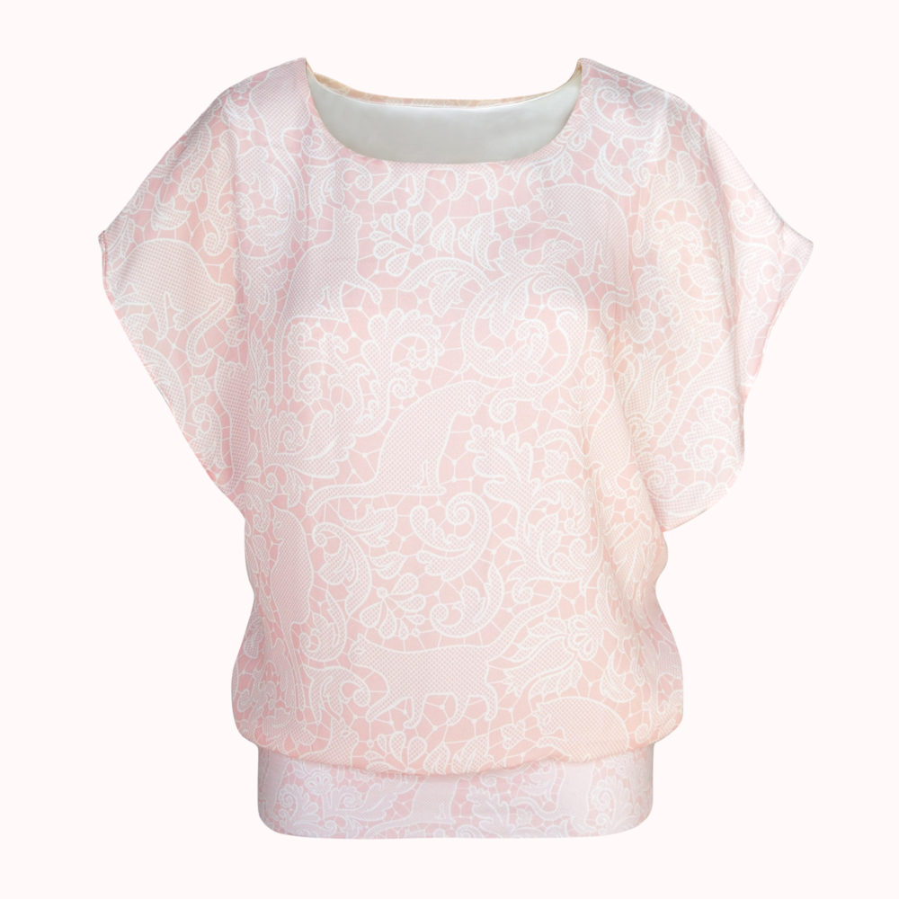 PINK PAISLEY KITTEN BATWING SLEEVE TOP