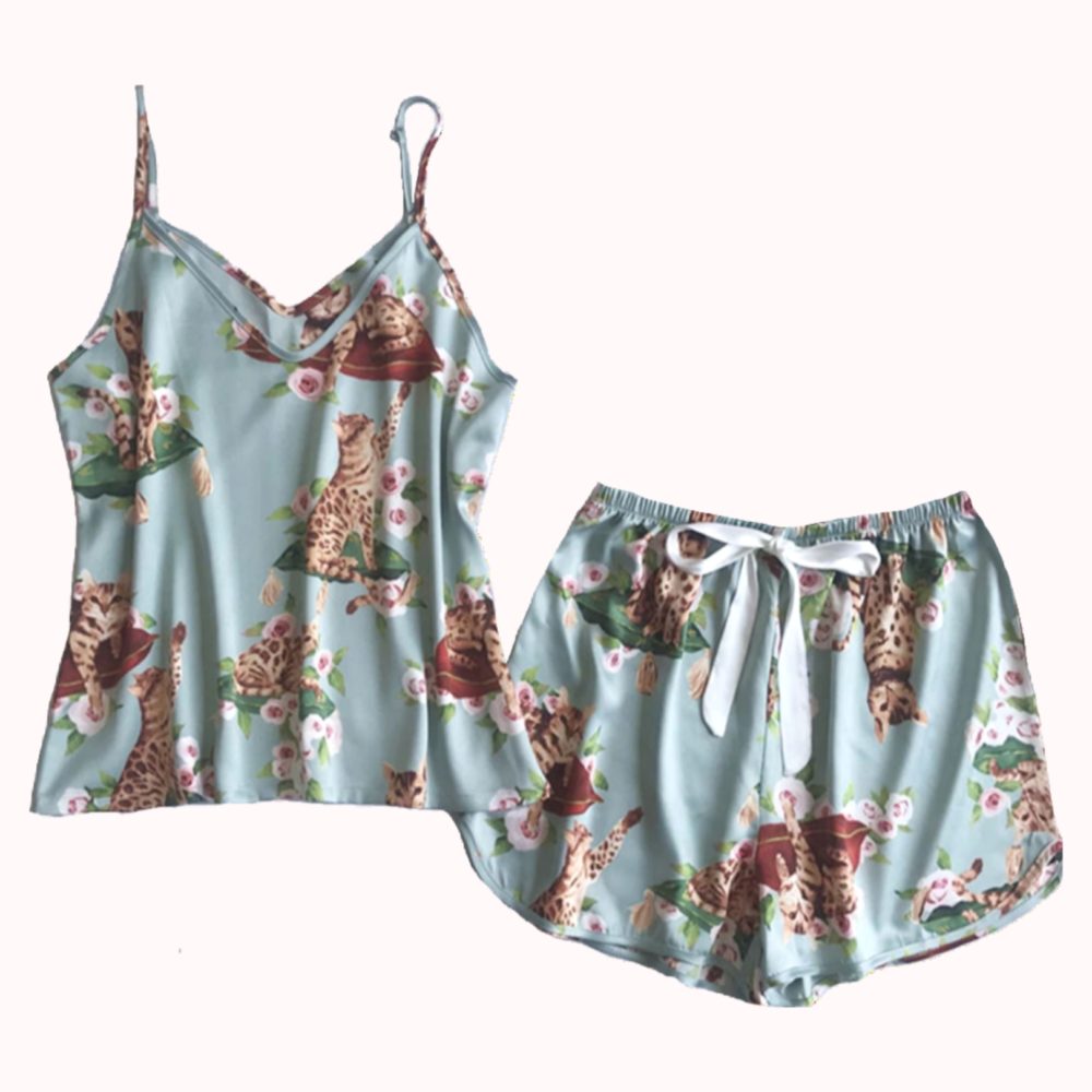 SILKY BLUE CAT NAP PAJAMA SET