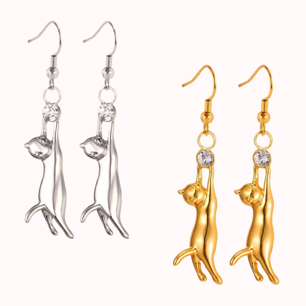 AUSSIE RHINESTONE CAT PENDANT EARRINGS